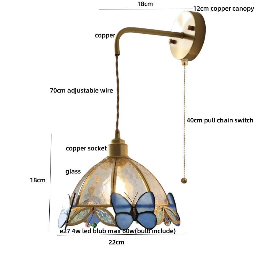 Afralia Tiffany Butterfly Glass Wall Lamp with Adjustable LED Light