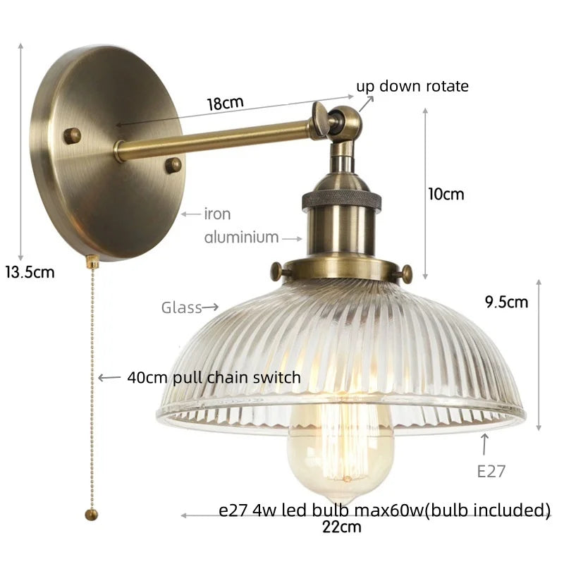 Silver Rural LED Wall Sconce Clear Glass Industrial Art Loft Stair Light