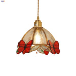 Afralia™ Red Butterfly LED Pendant Lamp Tiffany Glass Hanging Lights