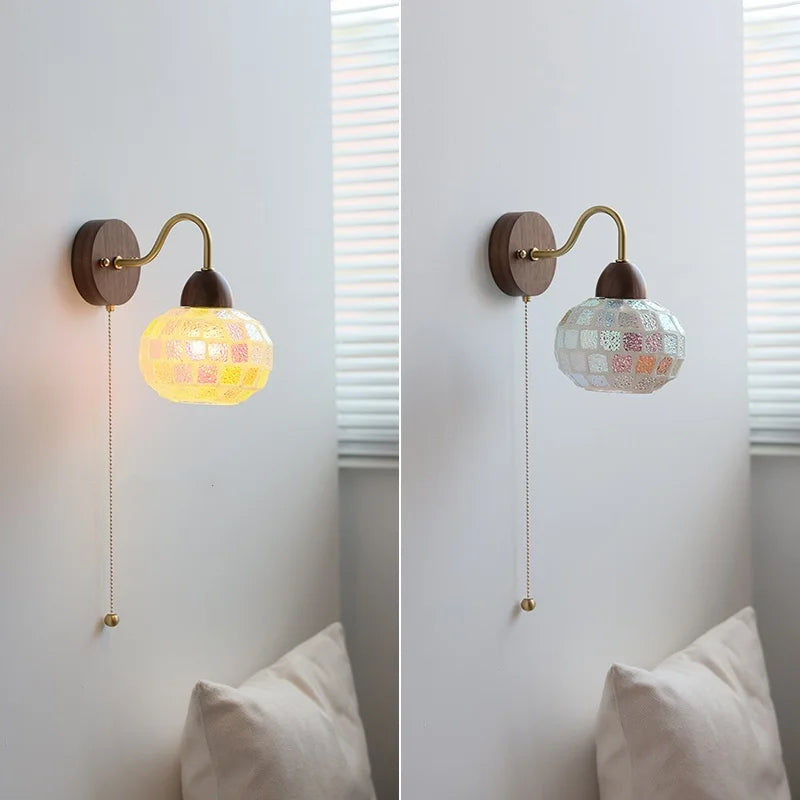 Shell Glass LED Wall Light Tiffany Style Bedside Lamp