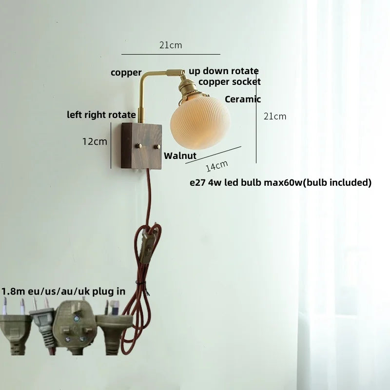 Rotatable LED Wall Sconce Glass Walnut Stair Light