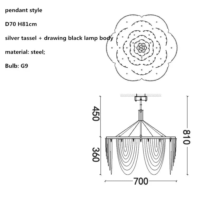 Tassel LED Pendant Light Tassel Lustre Silver Steel Foyer Fixture