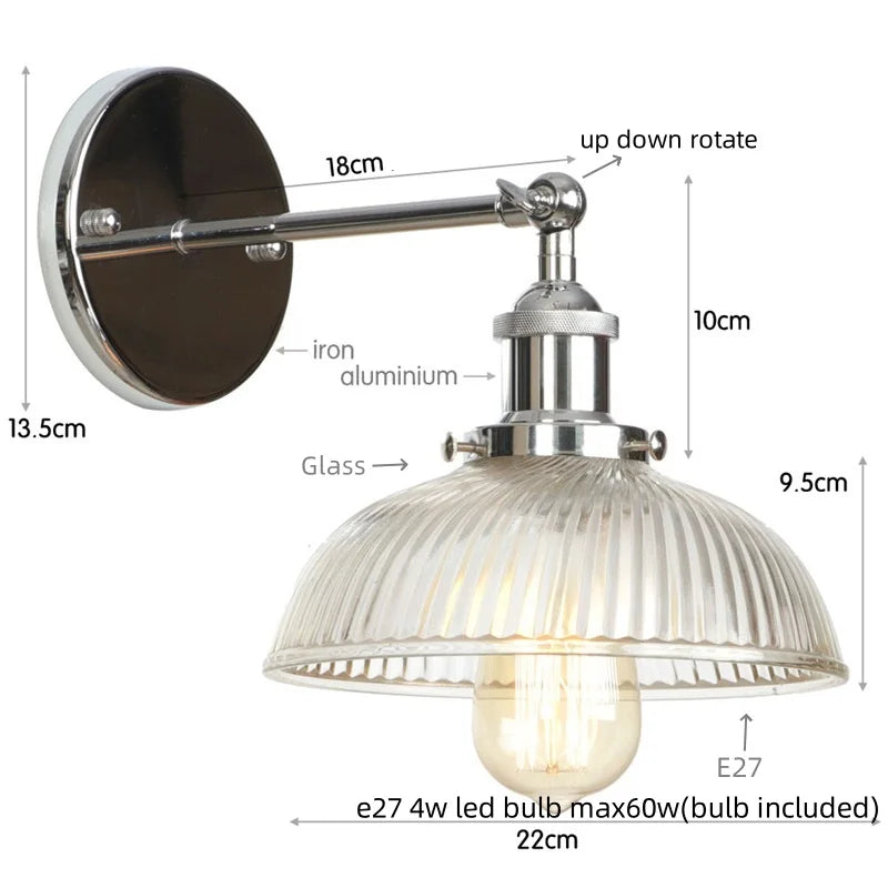 Silver Rural LED Wall Sconce Clear Glass Industrial Art Loft Stair Light