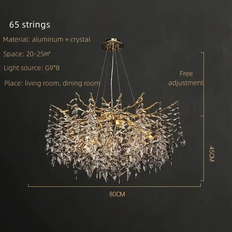 Luxury Crystal Chrome Chandelier Silver Gold LED Tree Branch Chandelier for Living Dining Room