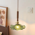 Amber Glass LED Pendant Light, Nordic Modern Design, Walnut Wood, Dining Living Room Lighting