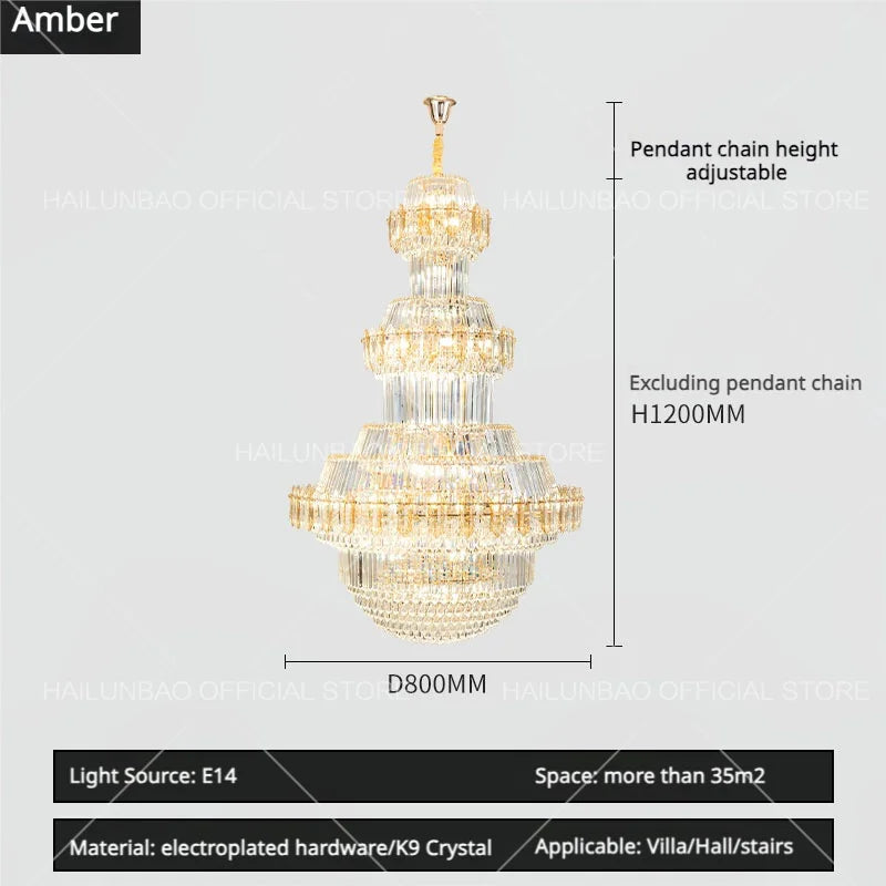 Crystal Chandelier: Villa High Living Room Luxury Lighting
