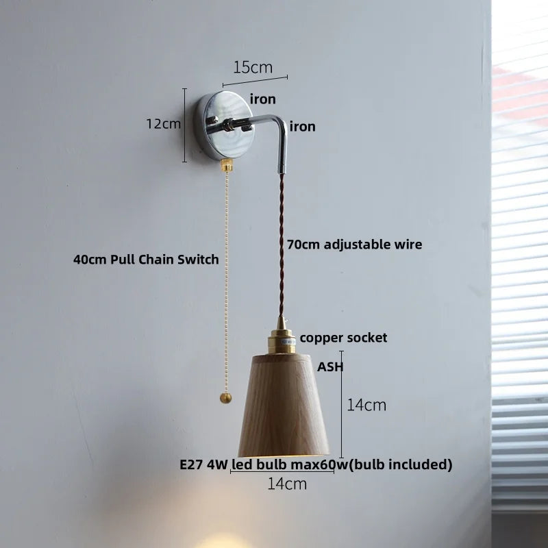 Walnut Ash LED Wall Sconce Adjustable Japanese Style Stair Light Fixtures