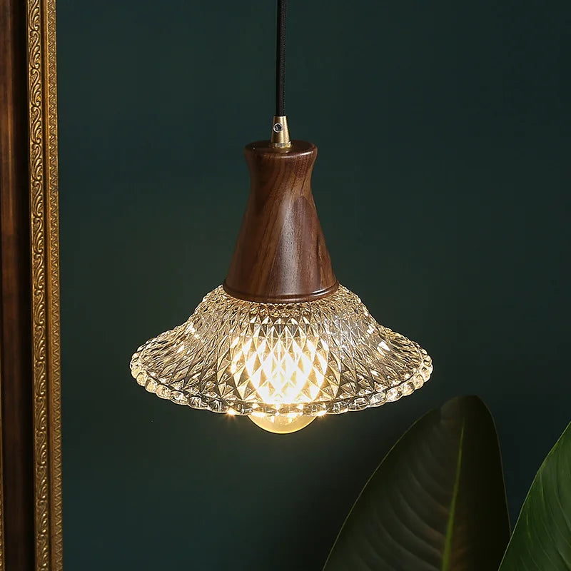 Nordic LED Glass Wood Pendant Light Chandelier for Kitchen Bedroom Dining Room