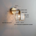 Glass LED Wall Light with Pull Chain Switch, Rotating Japanese Style Bedside Lamp