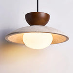 Afralia™ LED Hanging Pendant Light Mid-Century Modern Yellow Travertine Wood Living Room