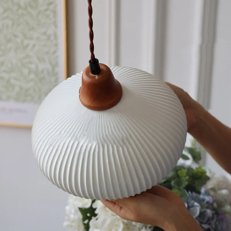 Ceramic Wood LED Pendant Lights - Adjustable Vintage Hanging Lamps