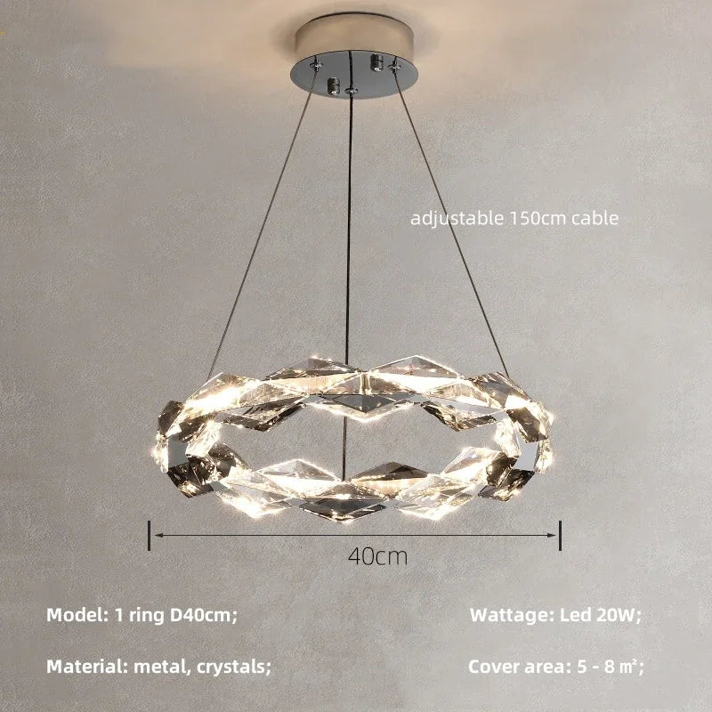 Crystal Chandelier Pendant Light - Dimmable Modern Luxury LED Chrome Luminaria
