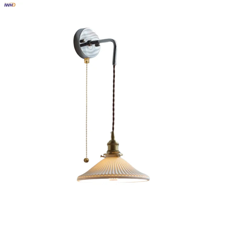 White Ceramic LED Wall Sconce Nordic Modern Iron Base Stair Light Fixture