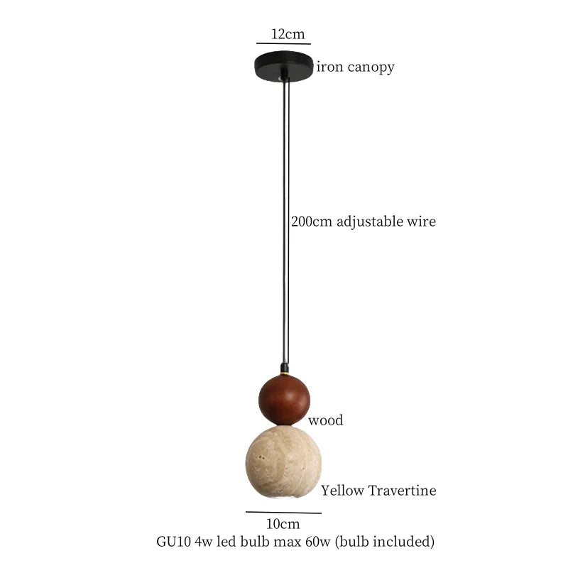 Afralia™ Creative Stone LED Pendant Light Yellow Travertine Nordic Minimalism Hanging Lamp