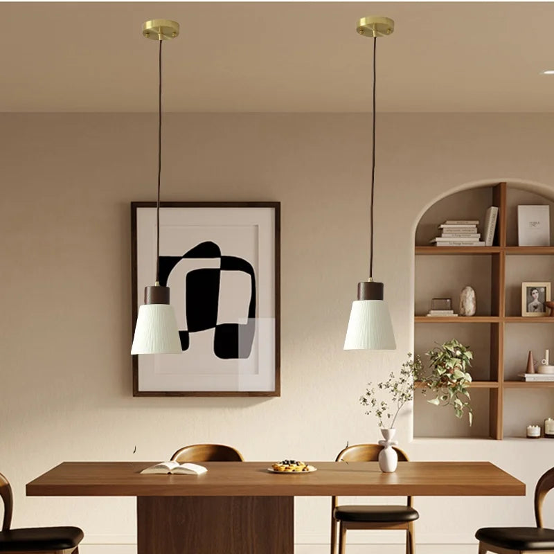 Afralia™ Ceramic LED Pendant Light Fixture Minimalist Wood Decor Hanging Lamp