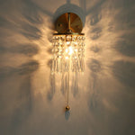 Vintage Crystal LED Wall Lights Pull Chain Switch Copper E14 Stair Fixtures