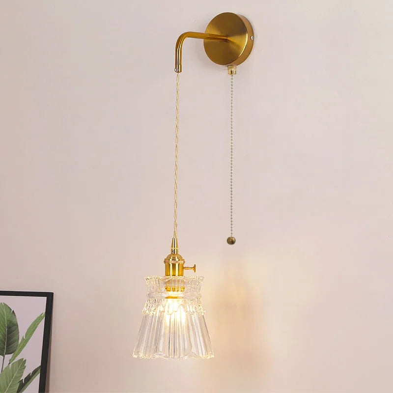 Clear Glass LED Wall Lamp Pull Chain Switch Modern Luxury Home Decor