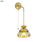 Glass LED Wall Light Fixture with Adjustable Wire, Pull Chain Switch for Bedroom, Coffee Shop