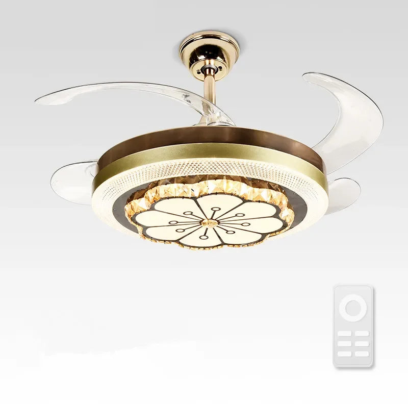 Crystal Invisible Fan Lamp 42-Inch European Living Room Ceiling Fan Chandelier