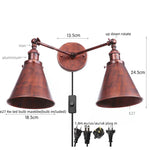 Vintage Gold Industrial Wall Lights with Pull Chain Switch and 2 Heads
