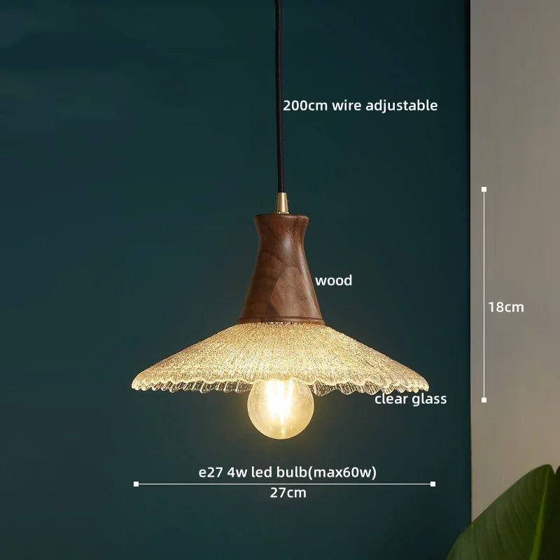 Nordic LED Glass Wood Pendant Light Chandelier for Kitchen Bedroom Dining Room