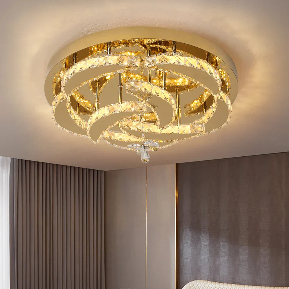 Crystal Drop Chandelier Ceiling Light with RC Dimming for Modern Home Decor