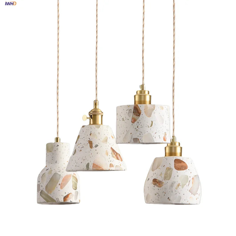 Afralia™ Terrazzo Stone LED Pendant Light Fixture Copper Socket for Modern Home Decor