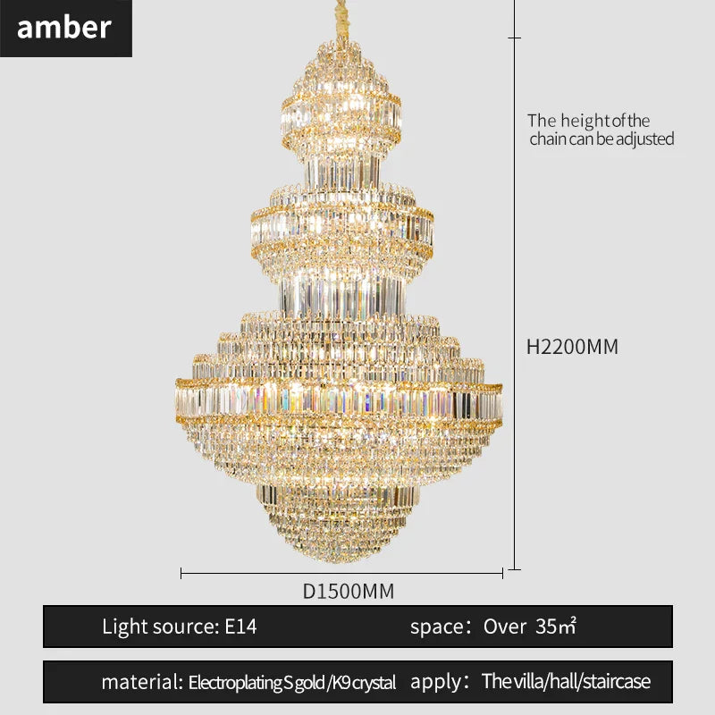 Crystal Villa Chandelier Pendant - Modern European Style Luxury Hotel Lobby Light