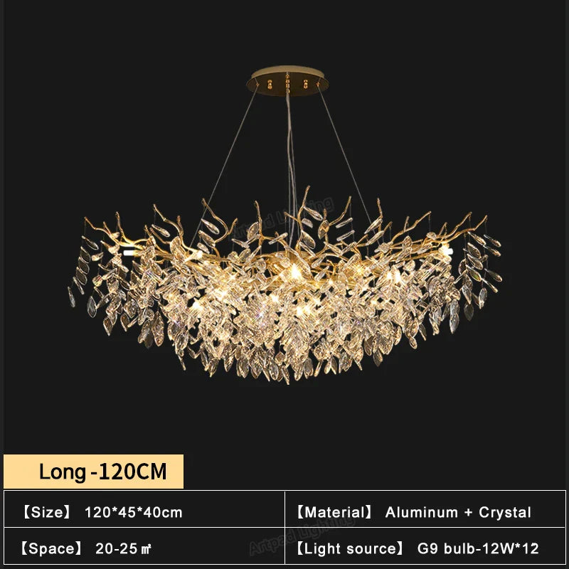 Gold Crystal Chandeliers for Dining Room Branch Hanging Lamp Large Lighting
