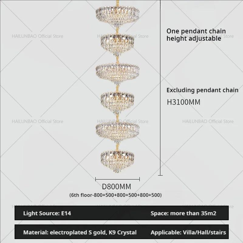 Crystal Duplex Chandelier: New Light Luxury Post-Modern Hall Lighting for High Living Room