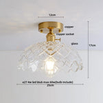 Amber Ice Crack Glass Wood Ceiling Light - Nordic Modern LED Fixture