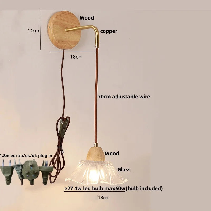 Clear Glass LED Wall Light with Pull Chain Switch