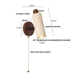 LED Wall Sconce Yellow Travertine Stone Wood Nordic Modern Rotate Bedside Lamp