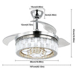 Modern Crystal Chandelier Fan with Retractable Blades and Dimmable LED Light