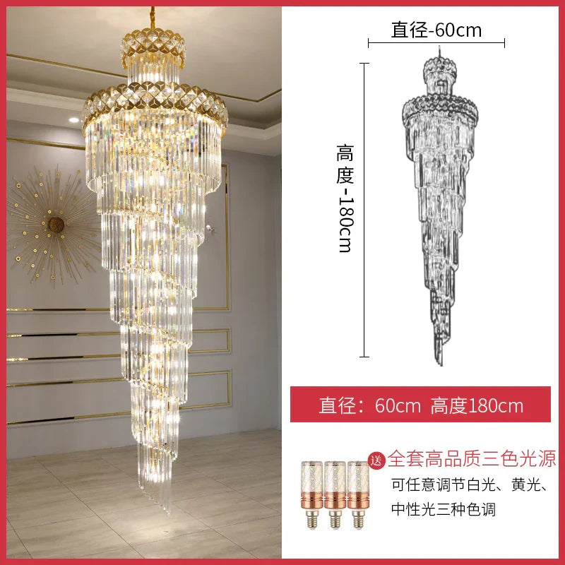Luxury Crystal Chandelier for Duplex Building, Hotel Lobby, Villa Staircase & Hall