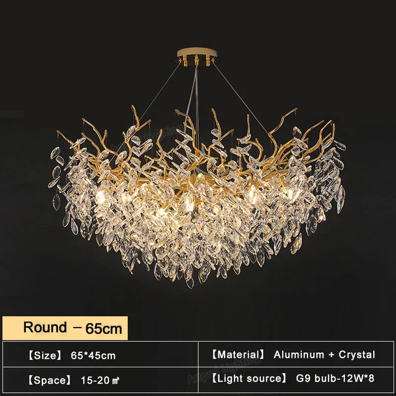 Gold Crystal Chandeliers for Dining Room Branch Hanging Lamp Large Lighting