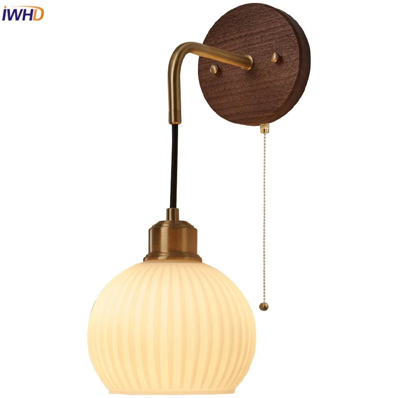 Copper Adjustable LED Wall Light; Modern Pull Chain Switch Glass Stair Lights