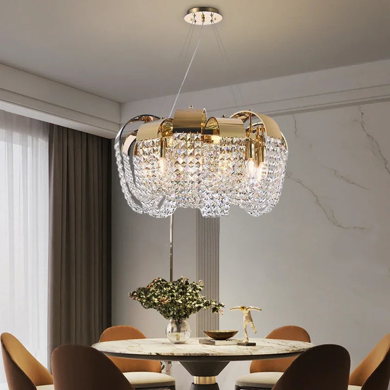 Modern Gold Crystal Chandelier LED Light Fixture Luxury Living Room Decor