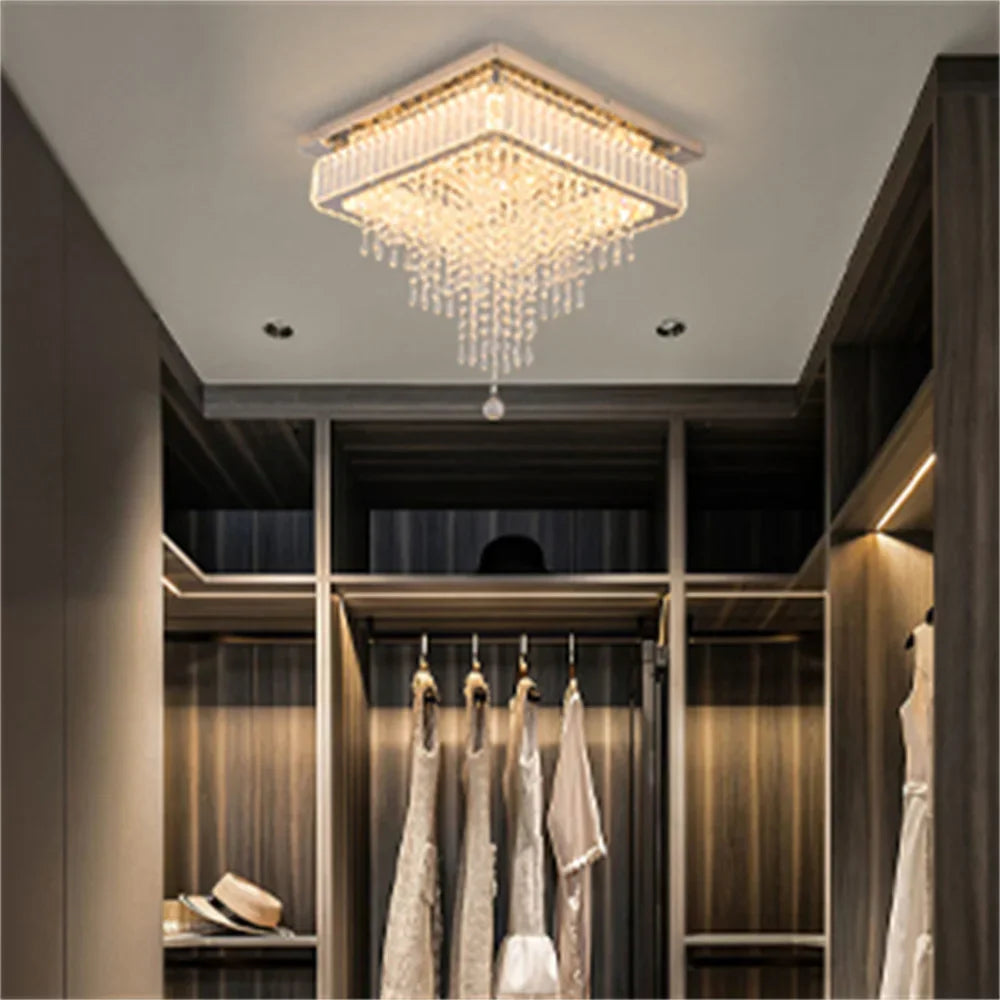 Crystal Square LED Chandelier: Modern Dimmable Ceiling Light for Bedroom, Living, Dinning Rooms