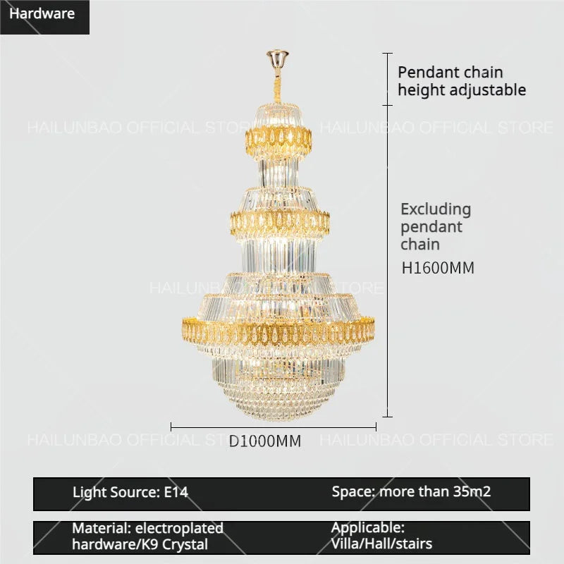 Crystal Chandelier: Villa High Living Room Luxury Lighting