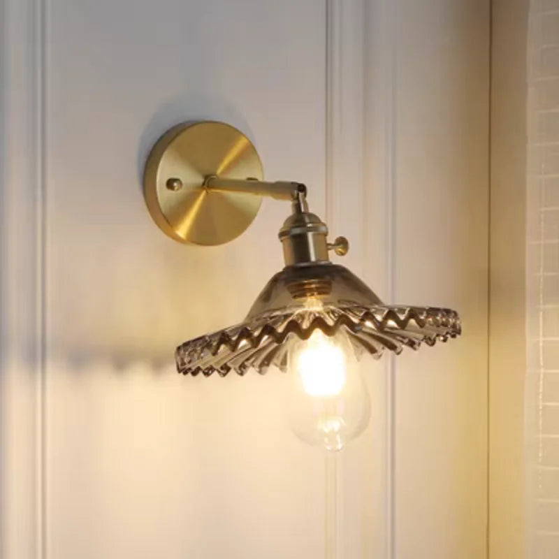Vintage Green Glass LED Wall Light with Pull Chain Switch
