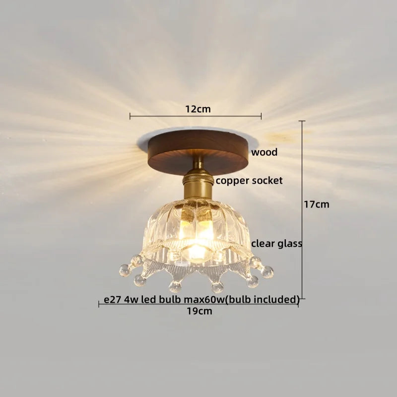 Wood Glass LED Ceiling Lights Modern Luminaria De Teto for Home Décor