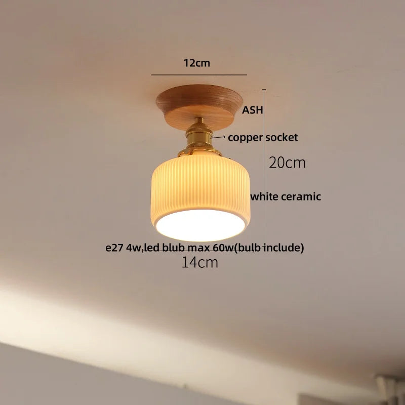 White Ceramic LED Ceiling Lamp Wood Ash Nordic Modern Copper Light