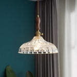 LED Pendant Light Fixture Wood Handle Clear Glass Modern Hanging Lamp