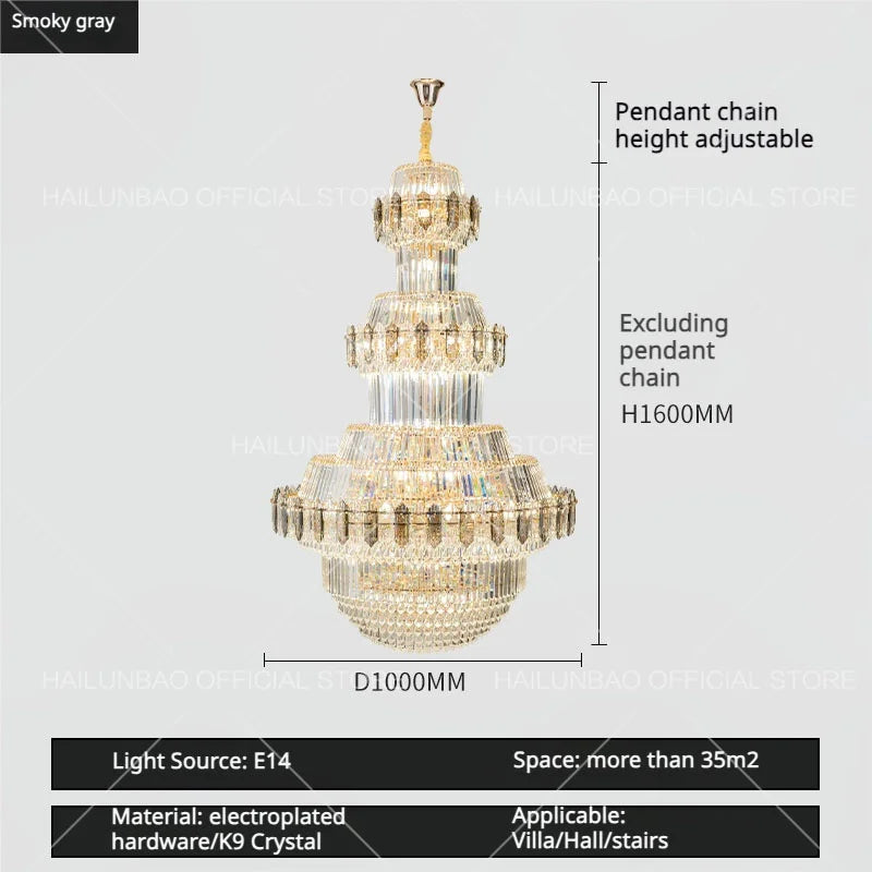 Crystal Chandelier: Villa High Living Room Luxury Lighting