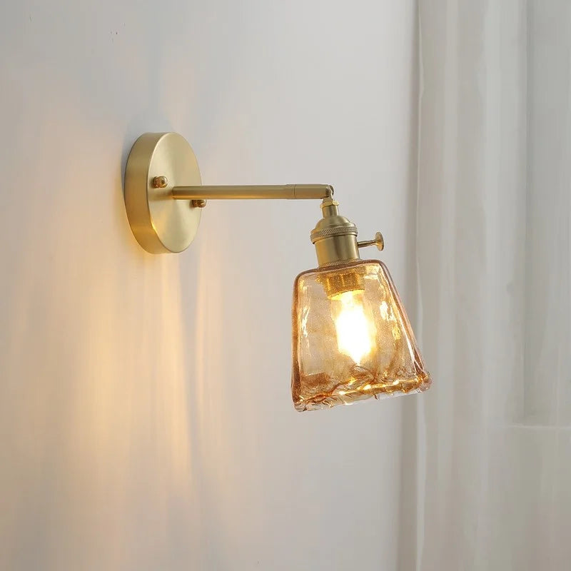 Glass Copper LED Wall Lamp with Knob Switch for Modern Home Decor