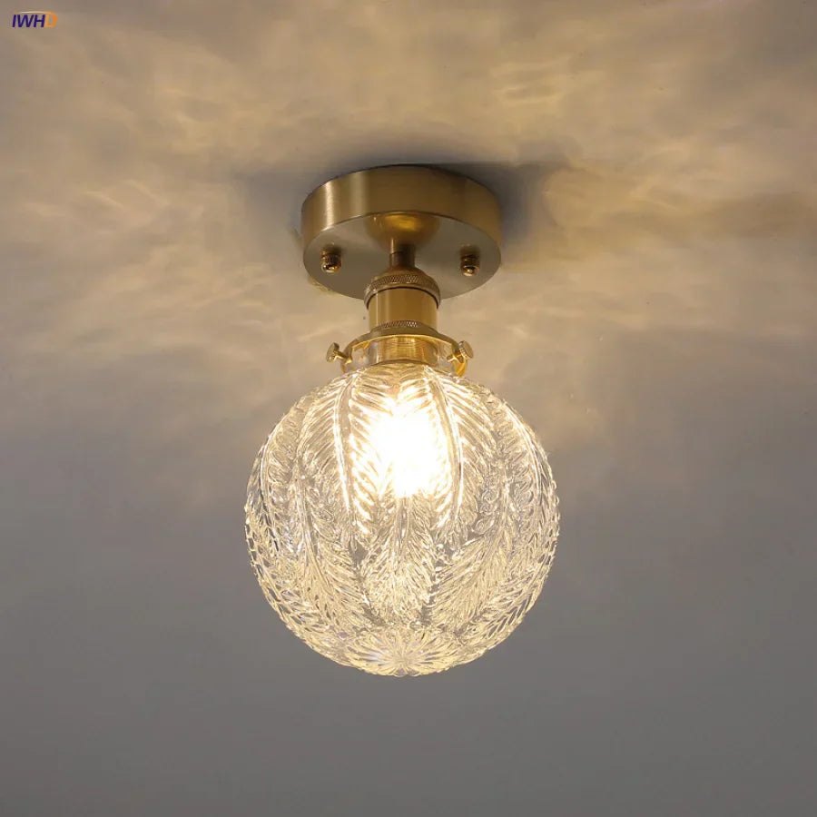 Glass LED Ceiling Light for Living Room, Modern Copper Canopy, Nordic Style Fixtures