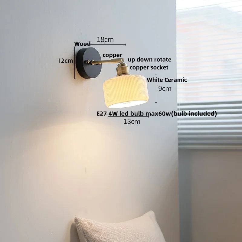 Wood Copper Wall Sconce Modern LED Fixture Bedside Lamp Bar Rotate Black