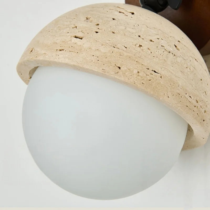 White Glass LED Wall Lamps Pull Chain Yellow Travertine Modern Bathroom Light