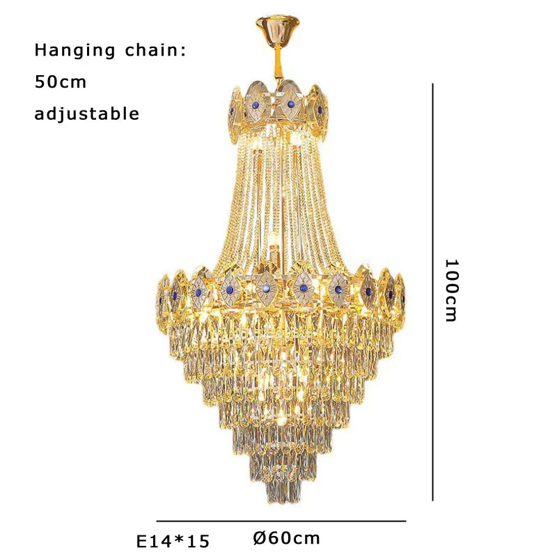 Gold Round Chandelier Dimmable LED Stair Lights Luxury Suspension Lamp
